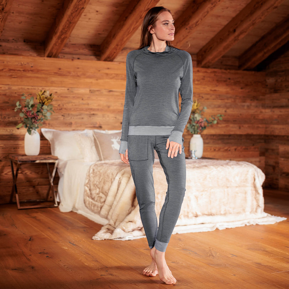 Merino wool pajamas pants women || Dark grey melange