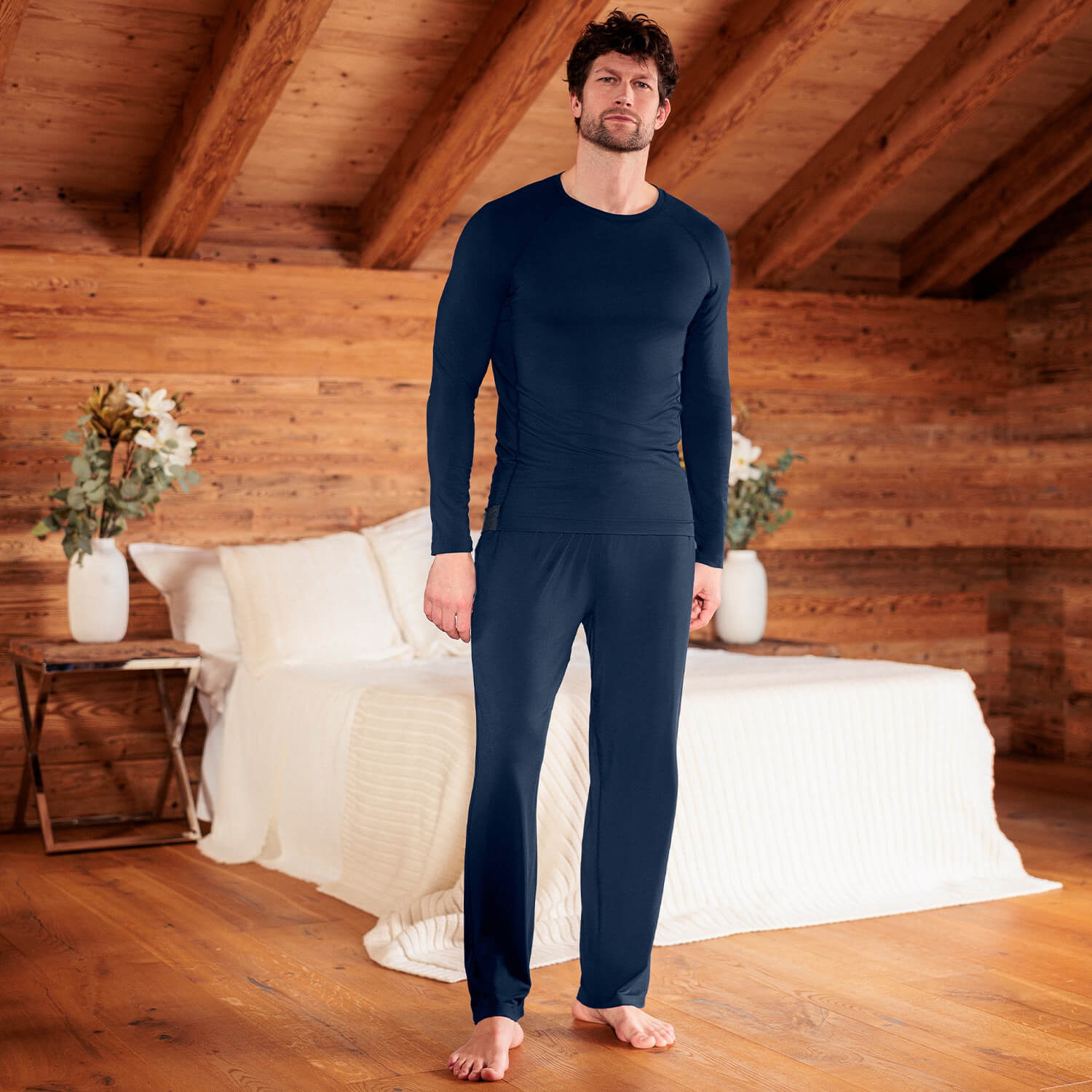 Wide pajama pants men || Midnight blue