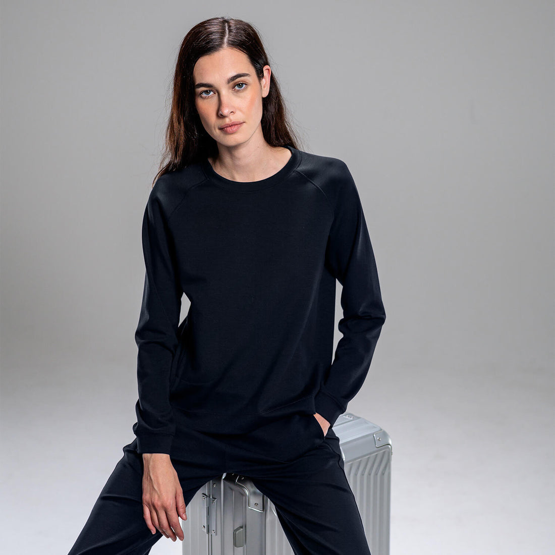 Travel womens long sleeve top || Navy blue