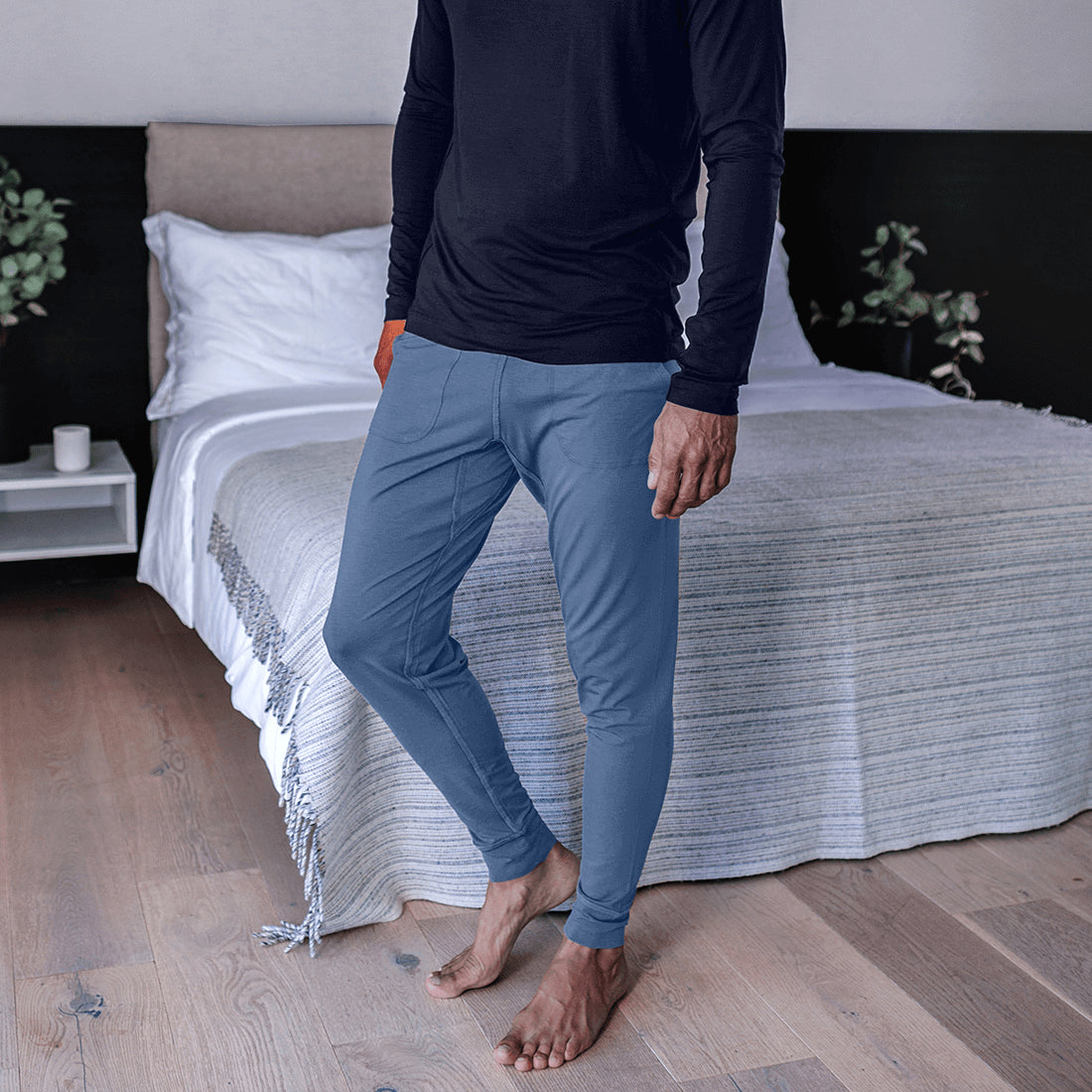 Sensitive skin pajama pants men || Ocean blue