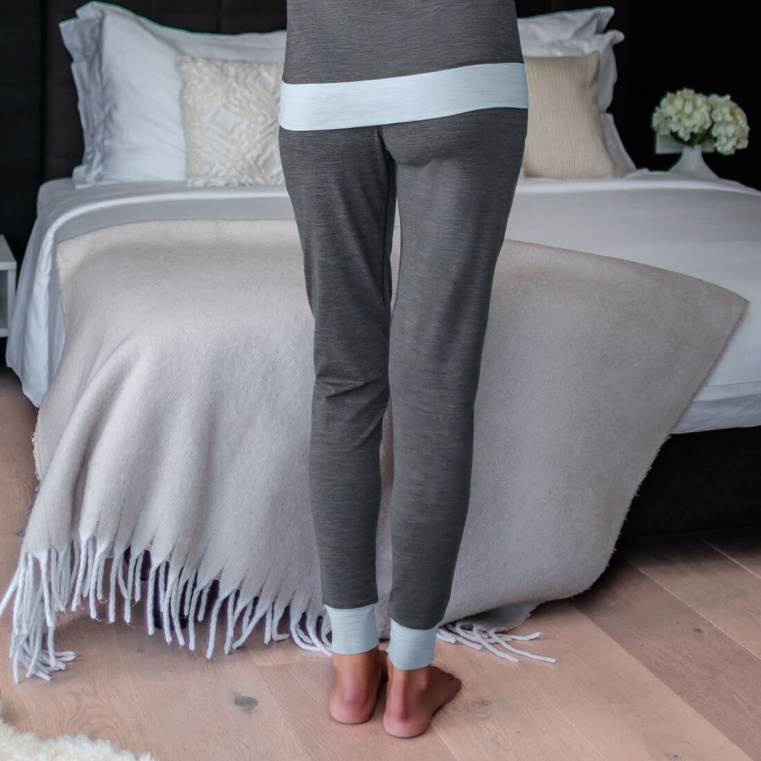 Merino wool pajamas pants women || Dark grey melange