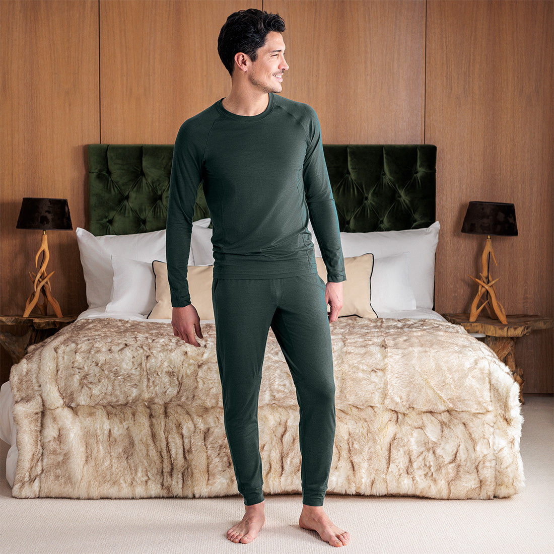 Mens wool pajama pants || Emerald