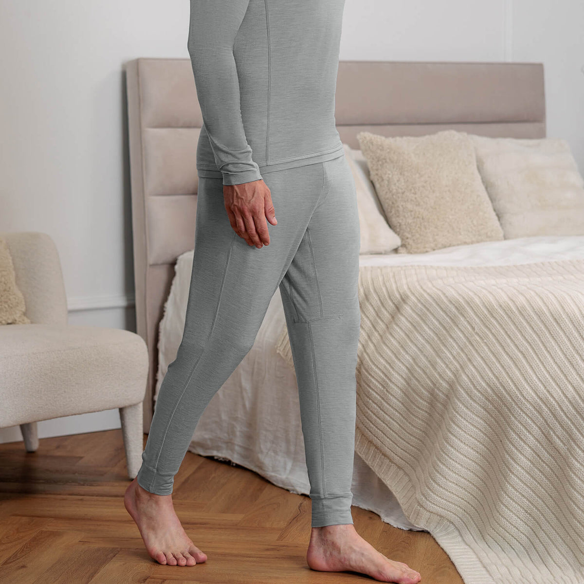Mens wool pyjama pants || Light grey melange