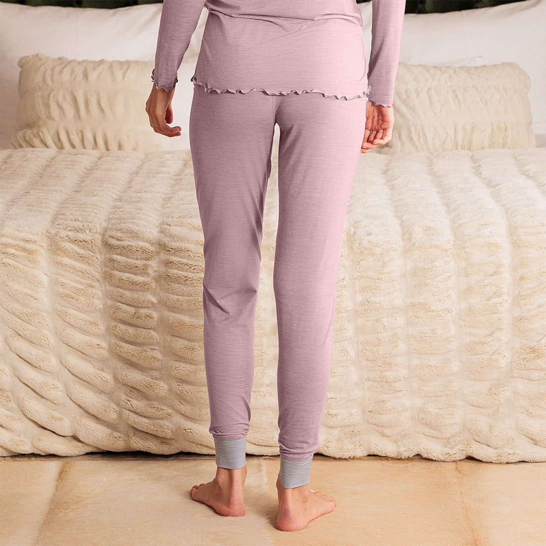 Merino wool pajamas pants women || Dusty pink melange