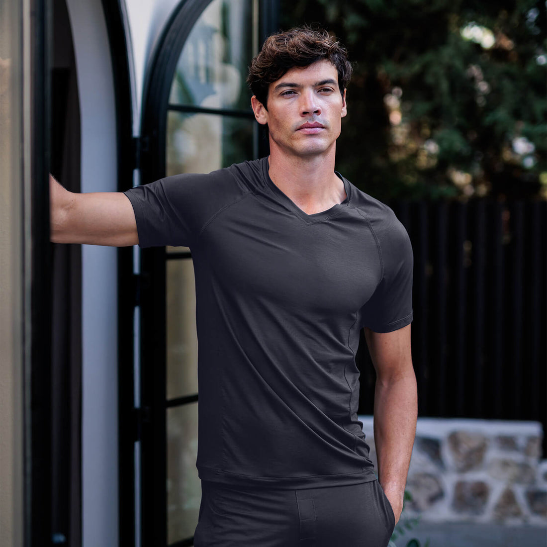 Cooling v-neck pajama t-shirt men || Cool grey