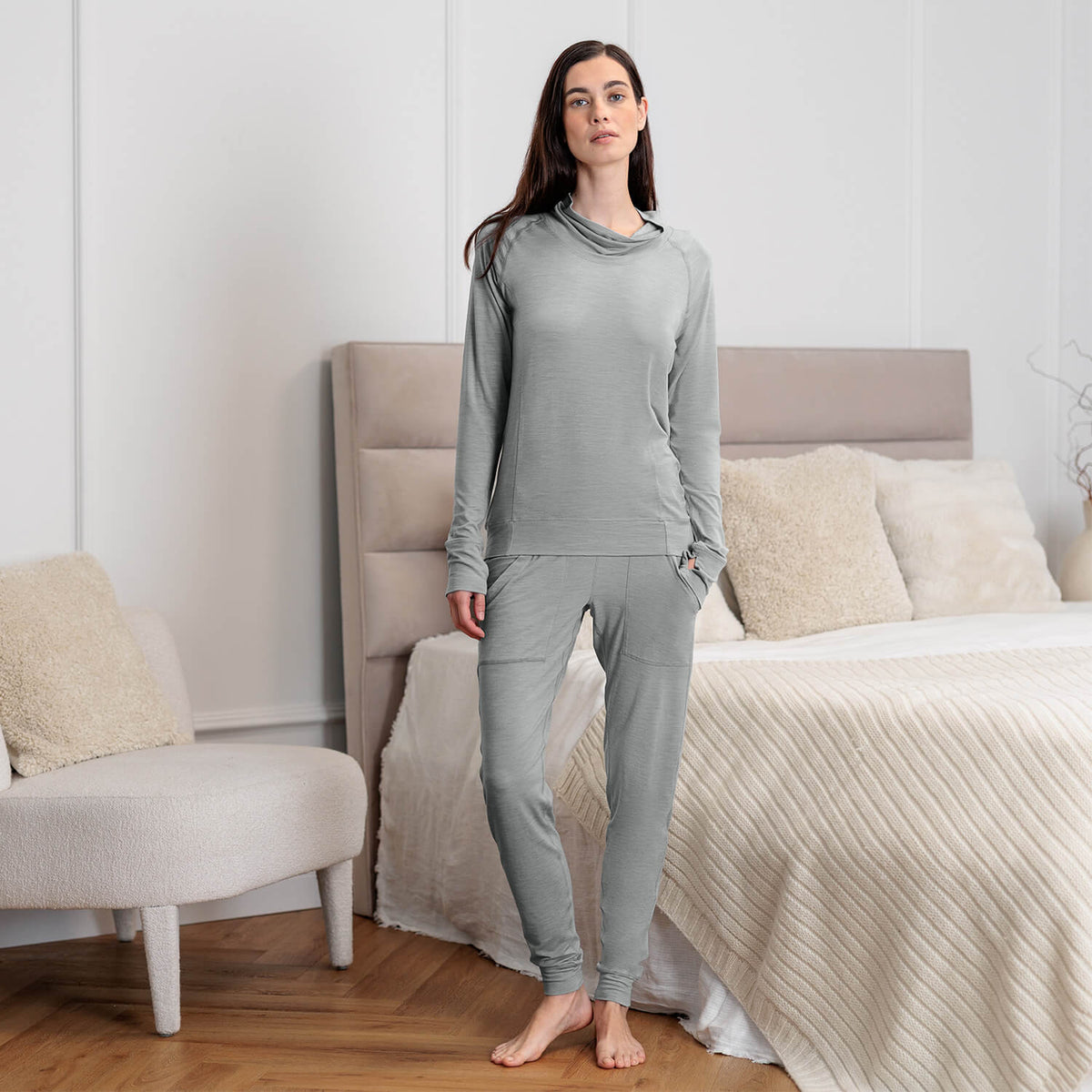 Wool pajamas women || Light grey melange