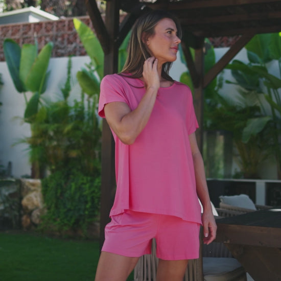 Loose fit pajama shorts women || Deep Pink