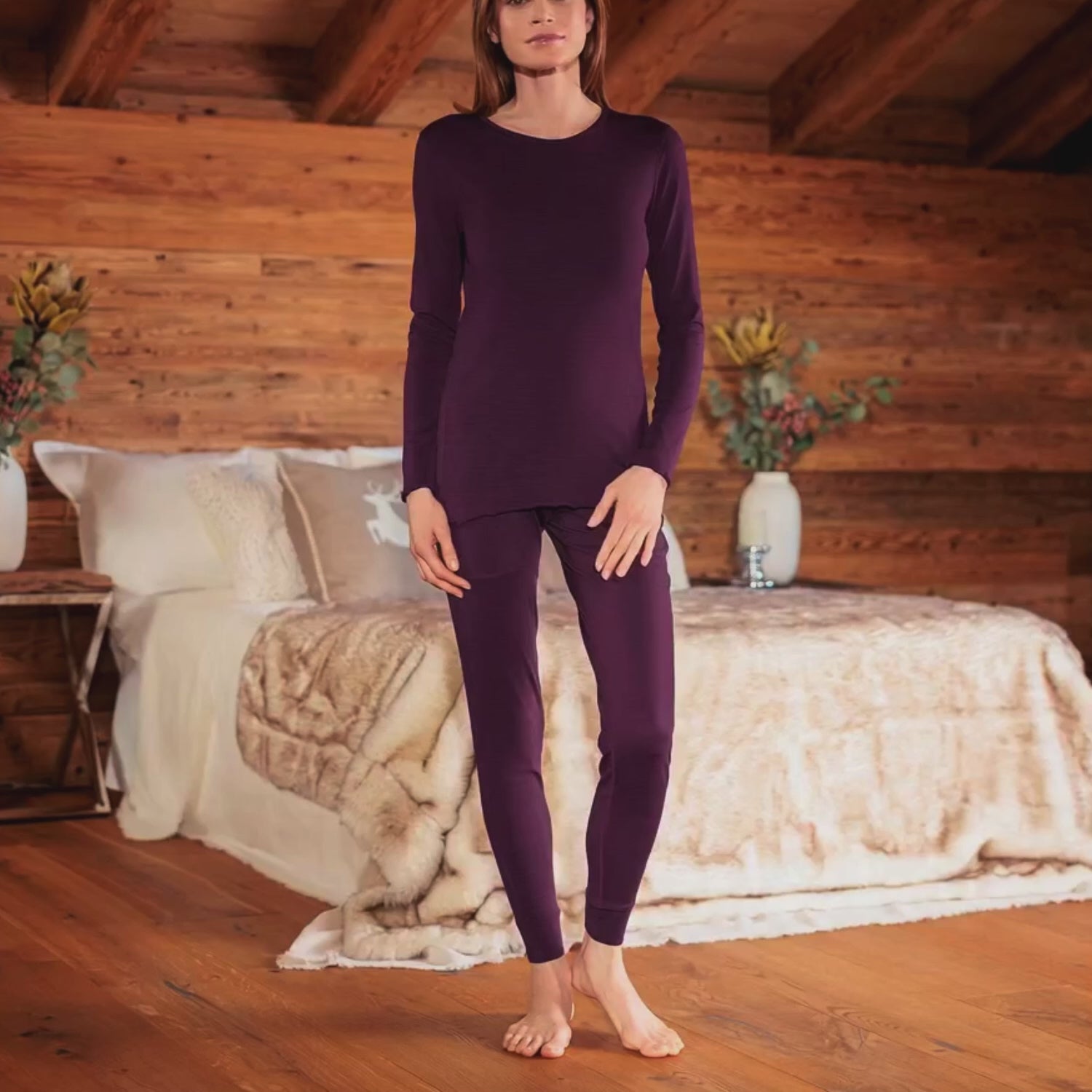 Merino wool pyjamas pants women || Velvet berry