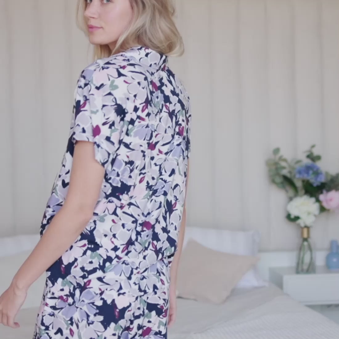 Cooling pajama shorts women || Spring blossom