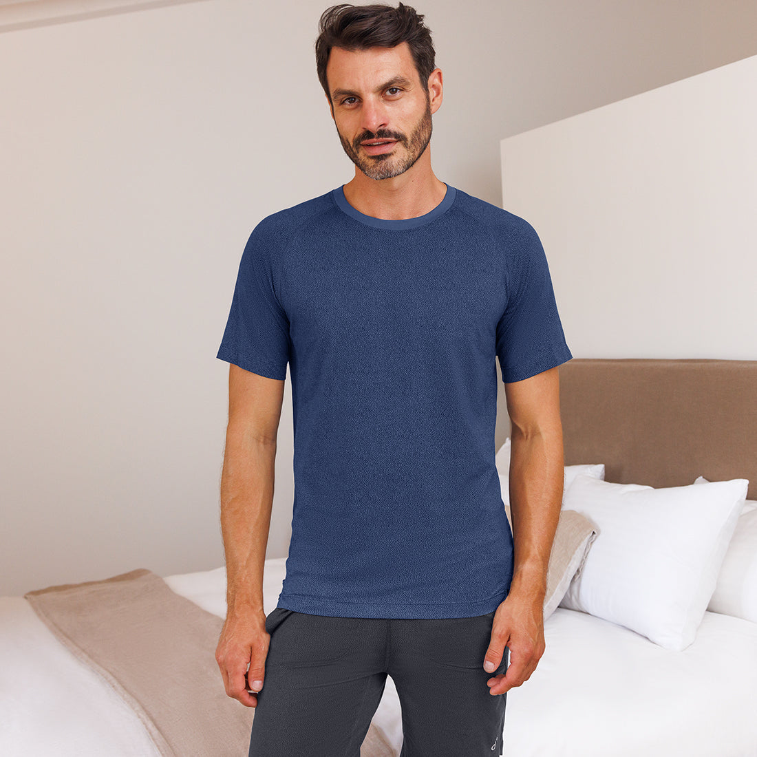 Muscle recovery black sleep t-shirt men || Stone blue